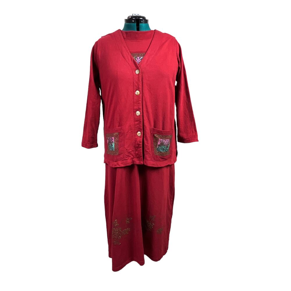 Vintage Country Wear Lonnie G. Star Red 2 Piece Maxi Dress & Vest Set Size Large